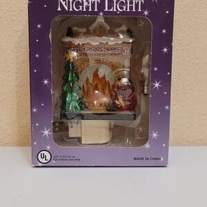 Festive Fireplace Night Light with Santa and Tree